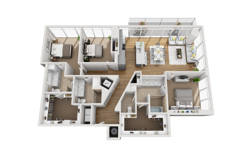 Palm - 3 bedroom floorplan layout with 2 baths and 1538 square feet.